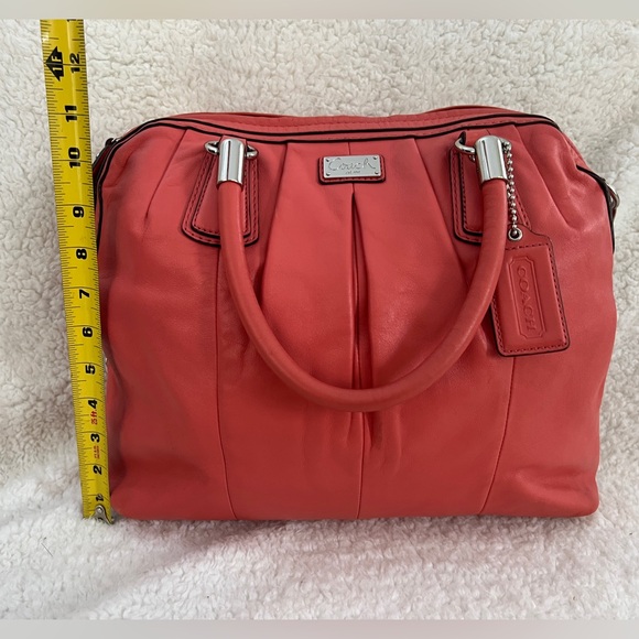 Coach Coral Pink Leather Satchel Bag Womens Pleated Chain Shoulder F15339 - Picture 15 of 16